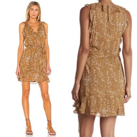 PAIGE TIA CARAMEL SPICE LEOPARD SILK RUFFLE MINI DRESS - Picture 2 of 14